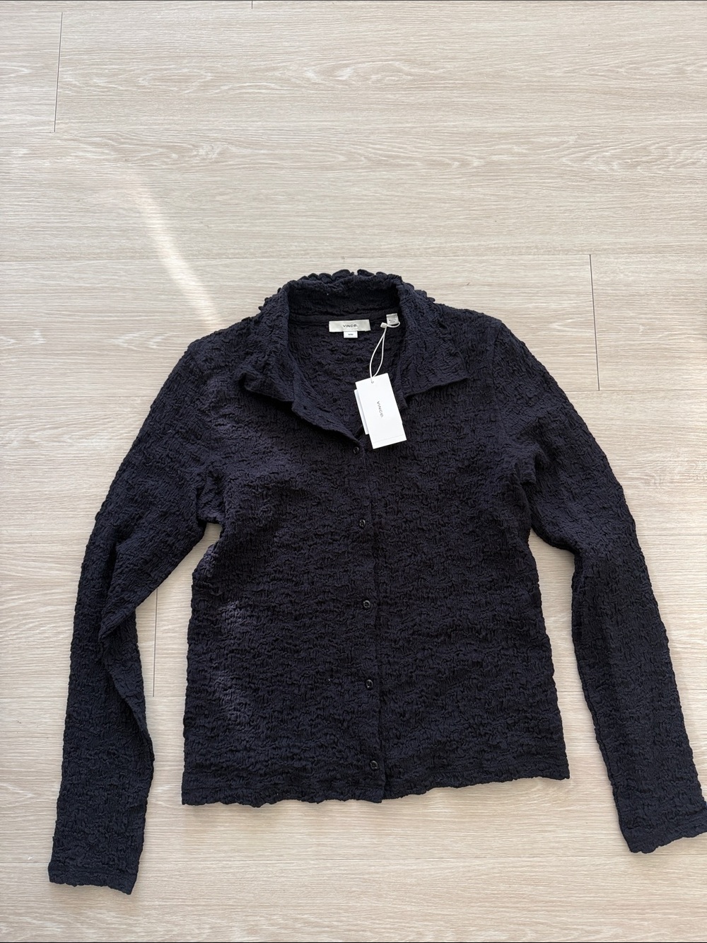 Vince Textured Black Long-Sleeve Button Down